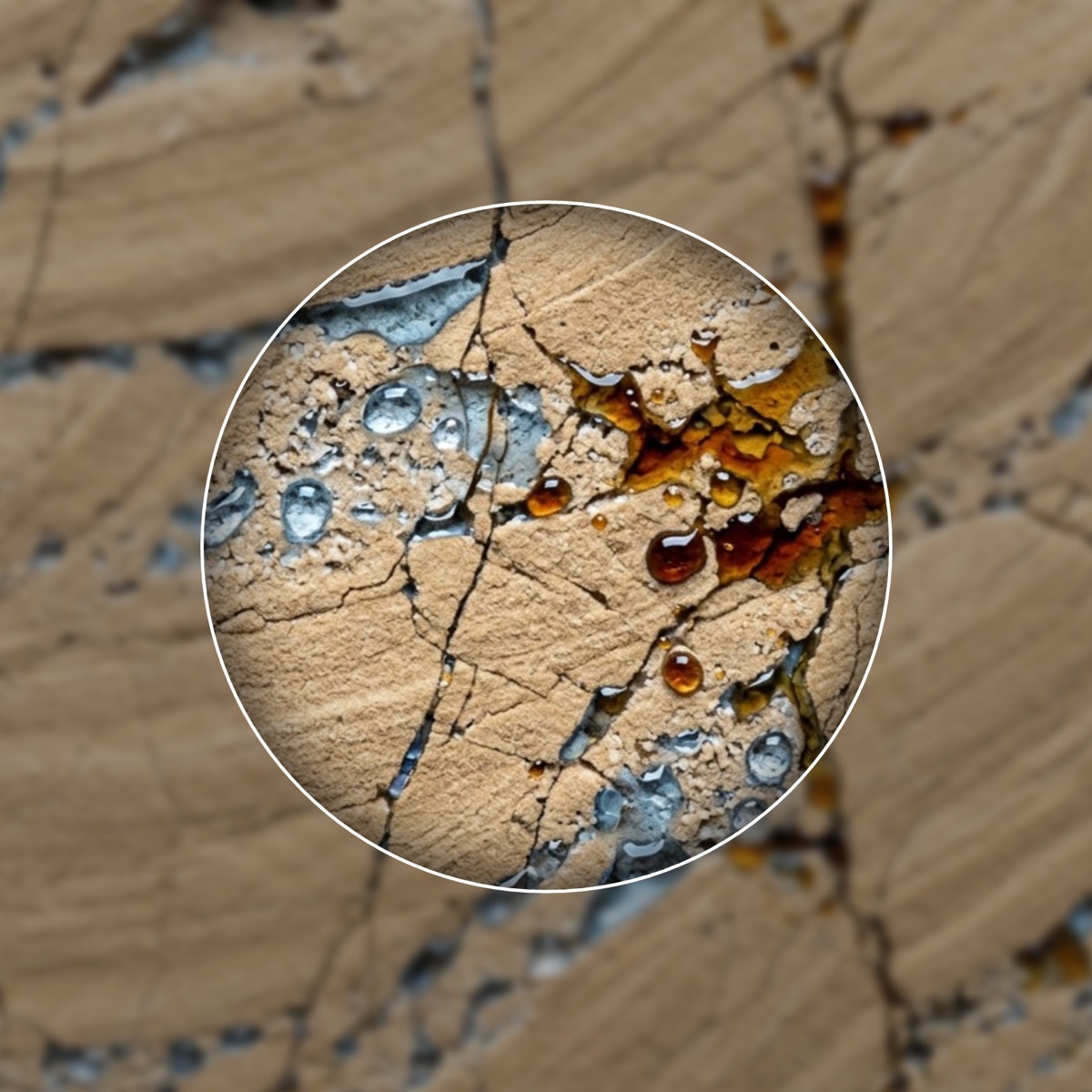 Illustration: contaminated, fractured rock seen through a lens